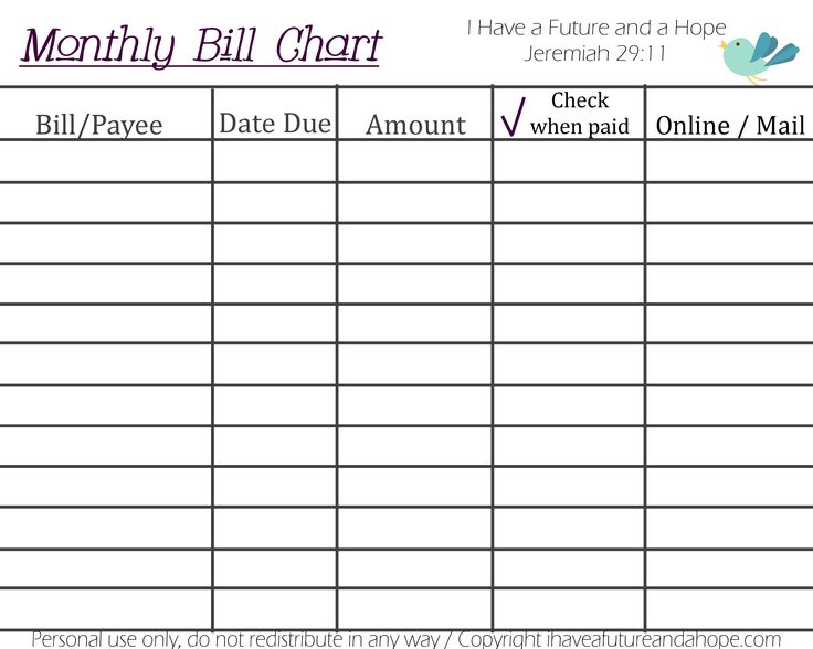 Printable+Monthly+Bill+Chart | Budget Spreadsheet Template with Bill Payment Chart