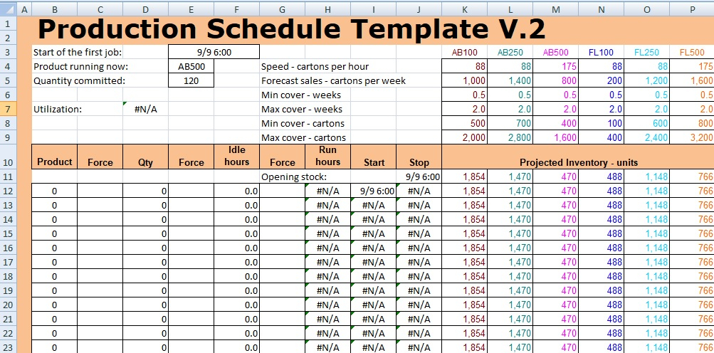 Production Schedule Template Excel  Excel Spreadsheet within Calendar Control Excel