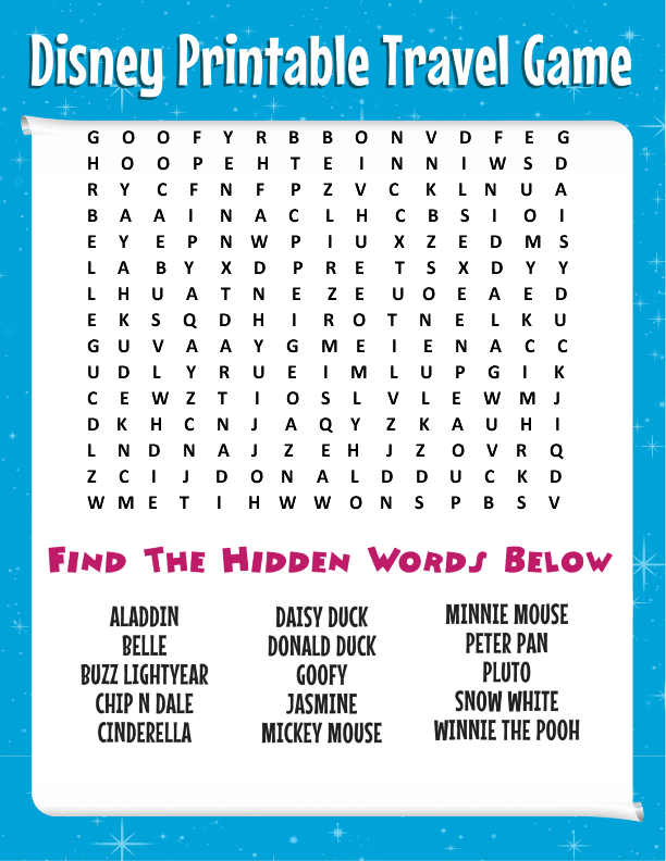 Road Trip Tips: Bring This Free Disney Word Search + More in Disney World Word Search