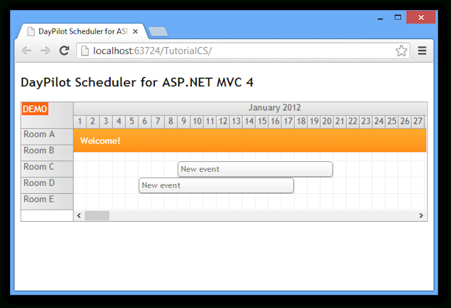 Scheduler For Asp Mvc 4 Razor Tutorial (C#, Vb, Sql Server) | Daypilot News  Html5 with Net Mvc Calendar