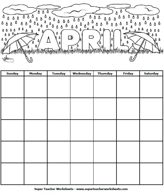 Students Can Color This April Calendar And Fill In The for Fill In The Blank Calendar