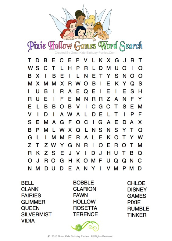 Tinkerbell Printable regarding Disney Movies Word Search