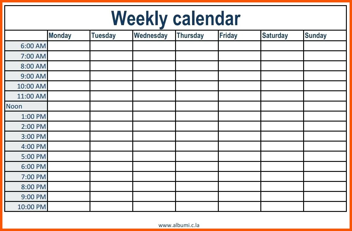 Week Calendar Hour Slots | Calendar Printables Free Templates within Daily Calendar With Time Slots Template