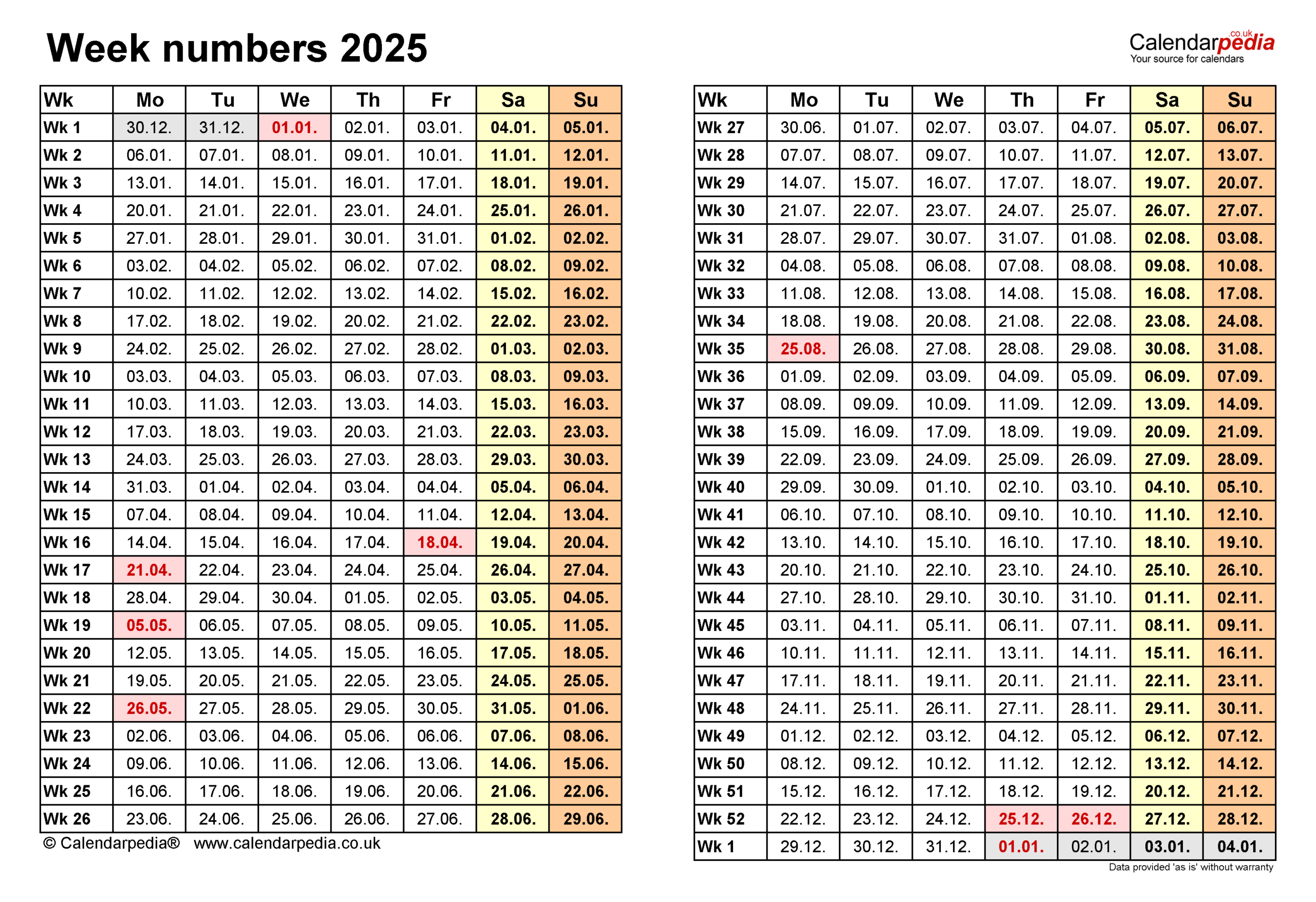 Week Numbers 2025 With Excel, Word And Pdf Templates with regard to Two Week Calendar Template Word