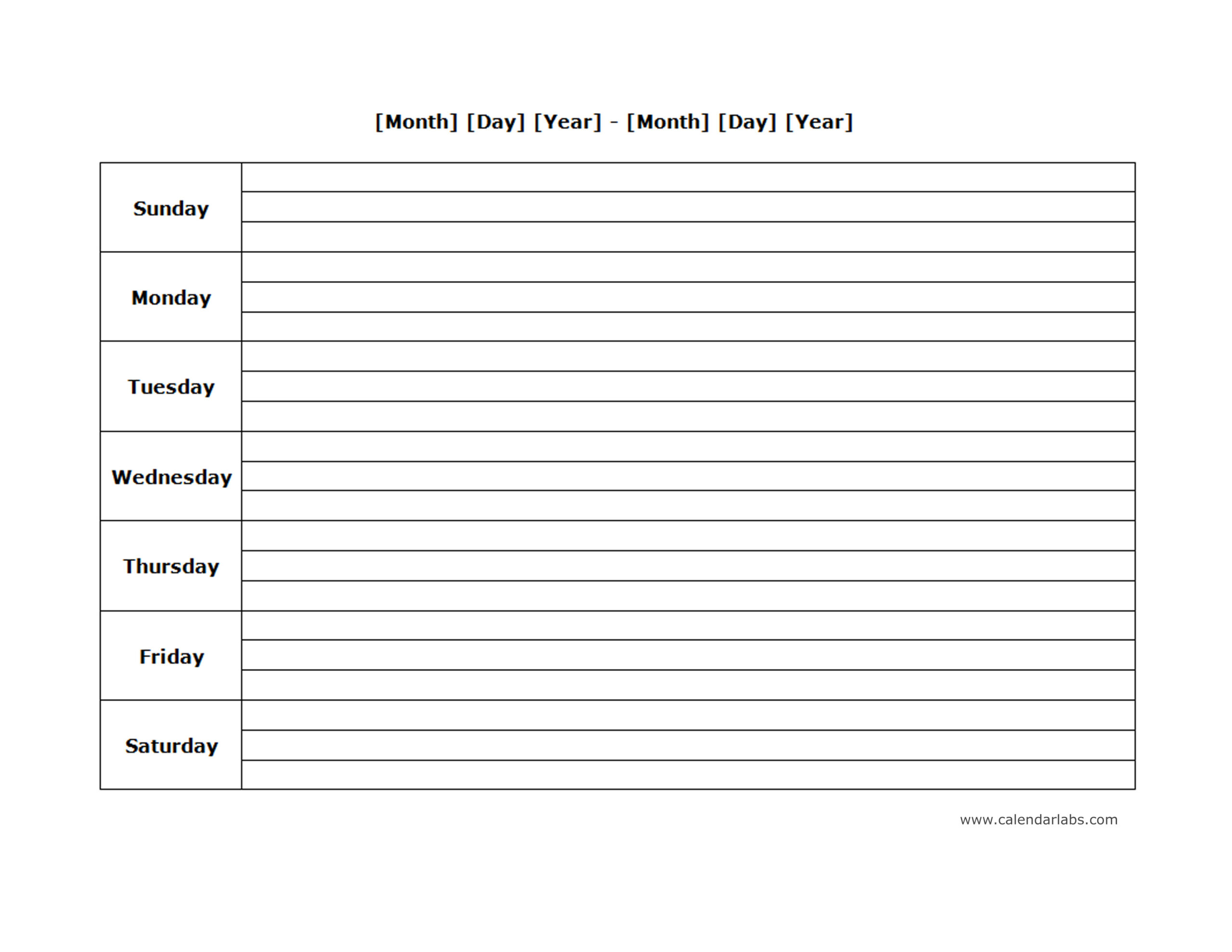 Weekly Blank Calendar Landscape 02  Free Printable Templates with Two Week Calendar Template Word