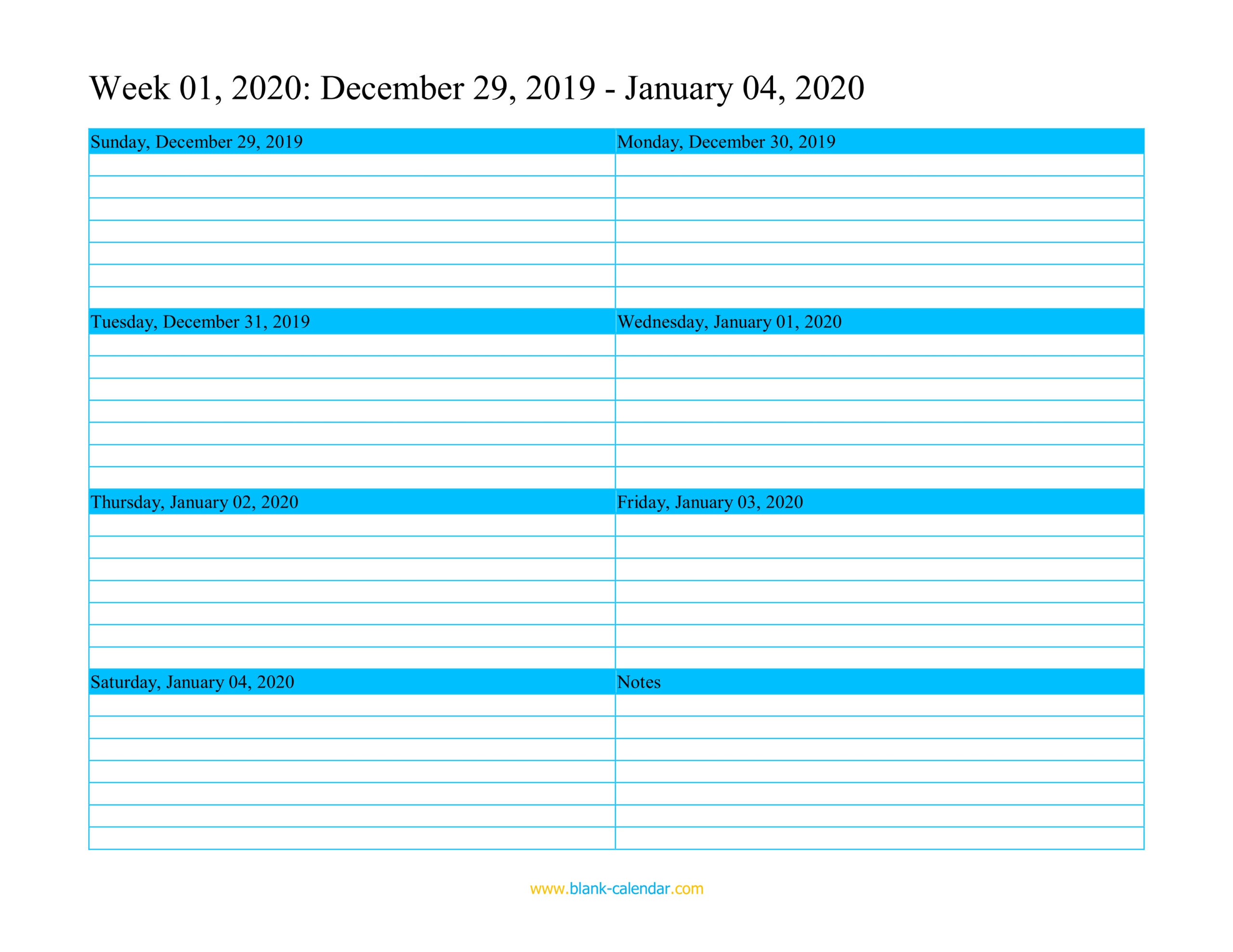 Weekly Calendar 2020 (Word, Excel, Pdf) regarding One Week Calendar Template Word