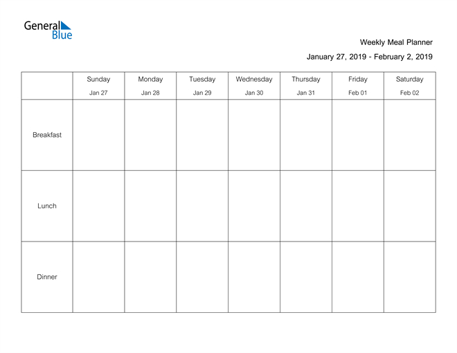 Weekly Calendar  January 27, 2019 To February 2, 2019 pertaining to Two Week Calendar Template Word