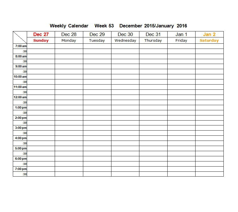 Weekly Calendar Template  Wanew with One Week Calendar Template Word