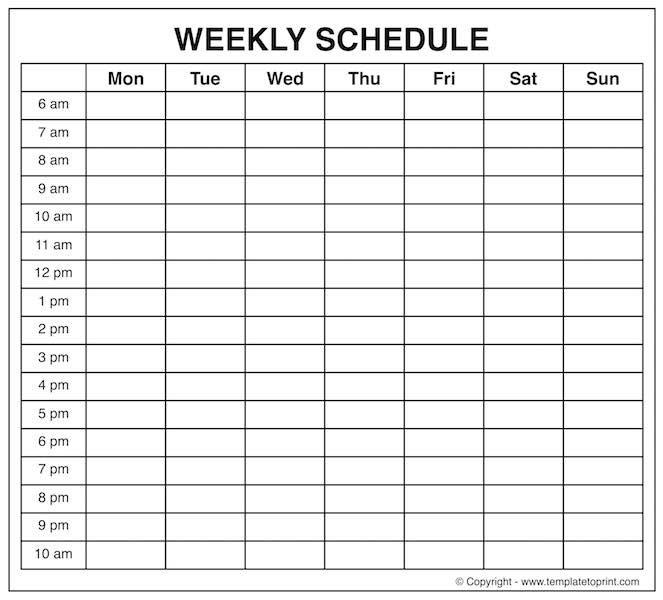 Weekly Calendar Word Template  Printable Week Calendar with 12 Week Planner Template