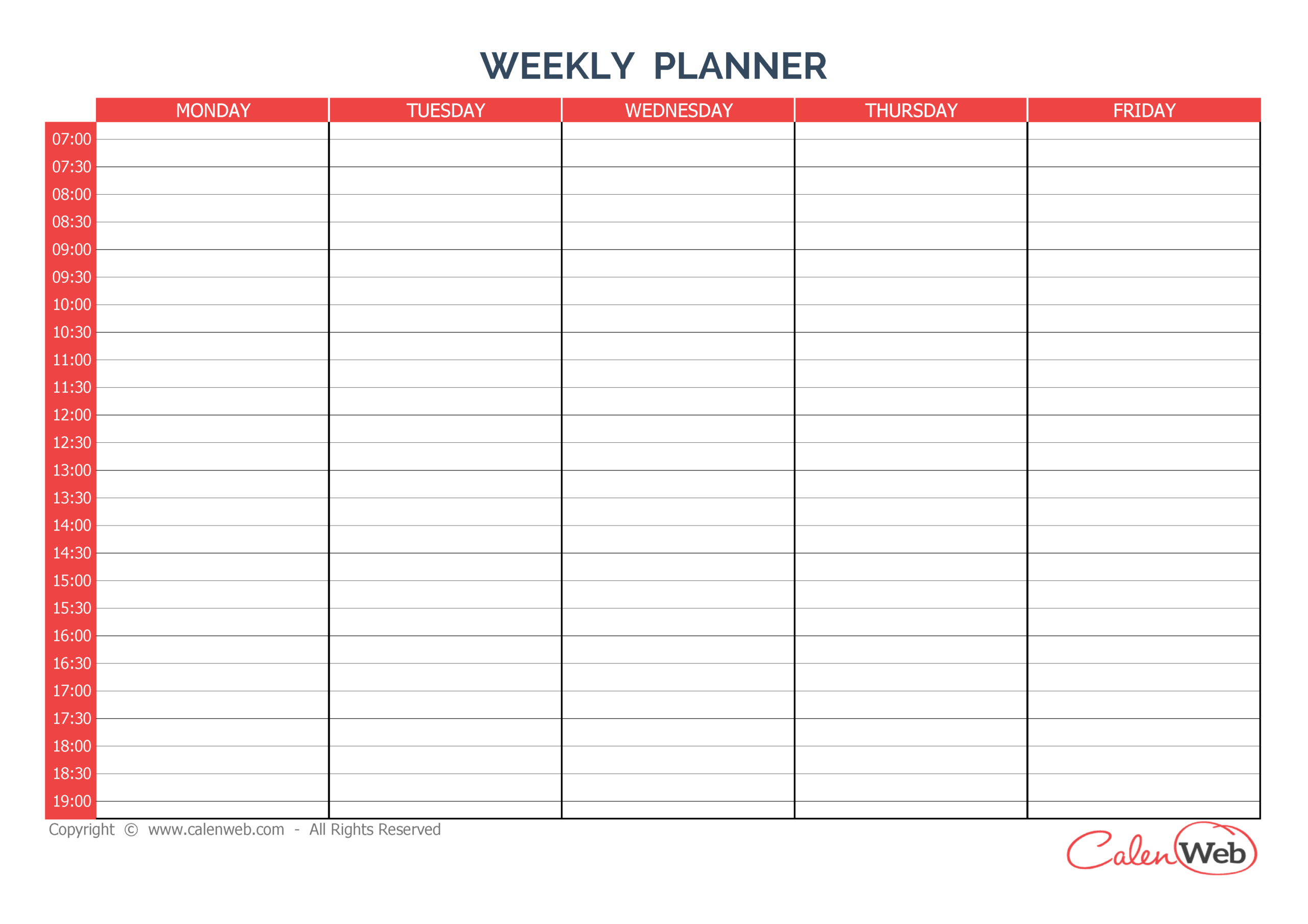 Weekly Planner 5 Days A Week Of 5 Days  Calenweb in Blank 5 Day Calendar