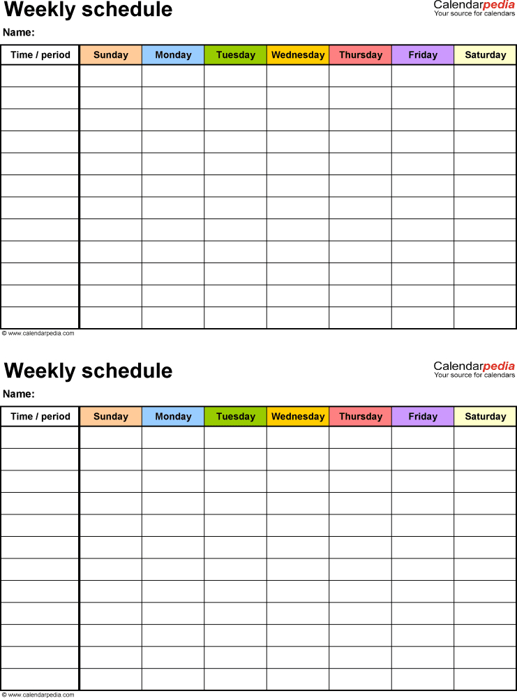 Weekly Schedule Template For Word Version 15: 2 Timetables for One Week Calendar Template Word