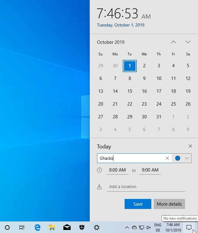 Windows 10 November 2019 Update: What Is Worth Noting? throughout Windows 10 Taskbar Calendar Not Showing Events
