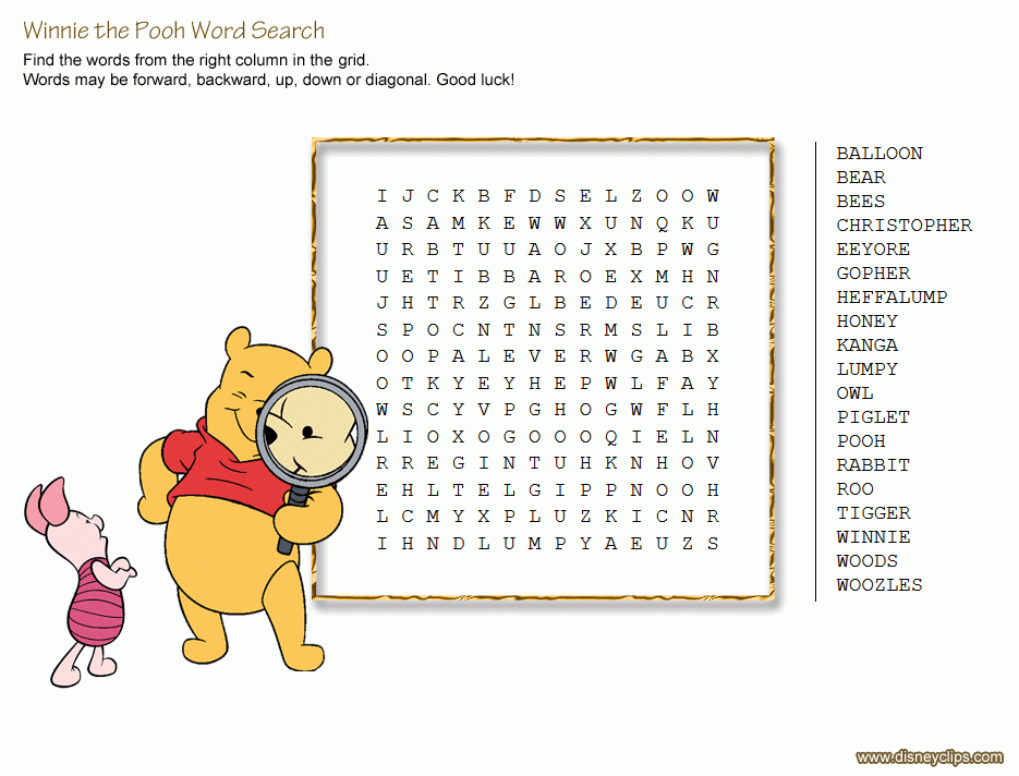 Winnie The Pooh Word Finds  Google Search | Disney Word with Disney World Word Search