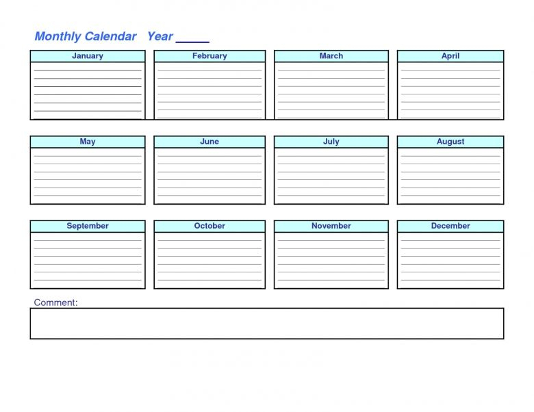 Year At A Glance Blank Calendar Template | Blank Calendar intended for Year At A Glance Calendar Template