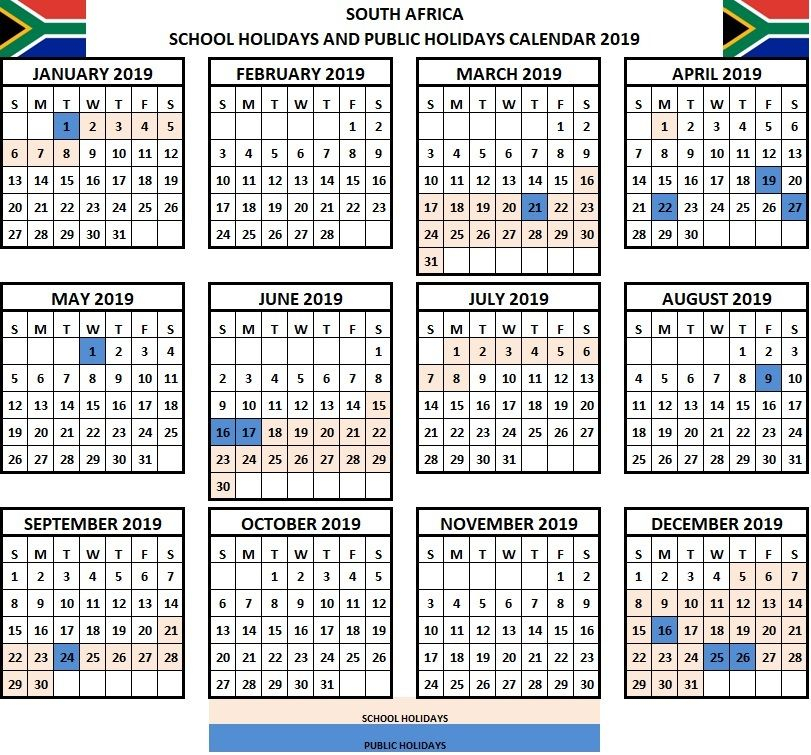 20+ School Dates 2019  Free Download Printable Calendar regarding Printable Calendar 2021 South Africa