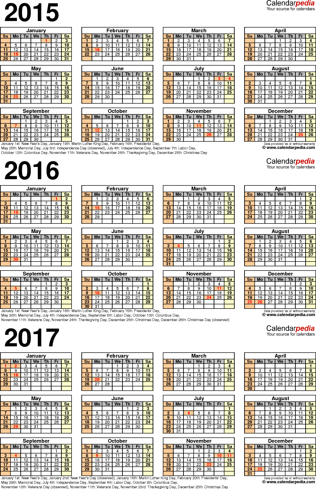 20152017 Three Year Calendar  Free Printable Excel Templates inside 3 Year Printable Calendar