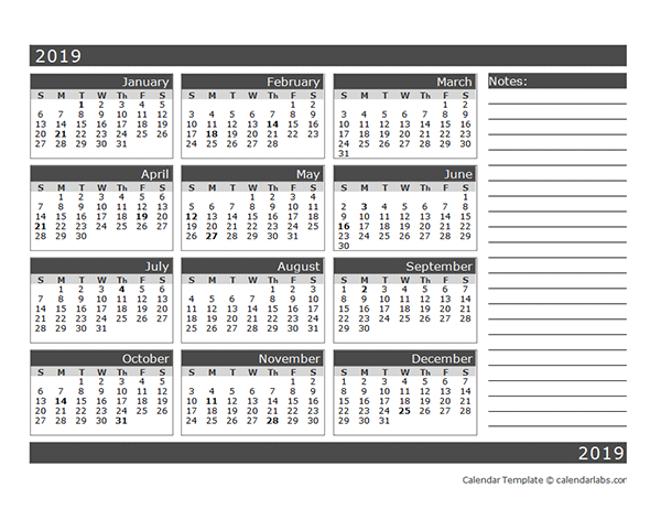 2019 Blank 12 Month Calendar In One Page  Free Printable throughout One Page 12 Month Calendar