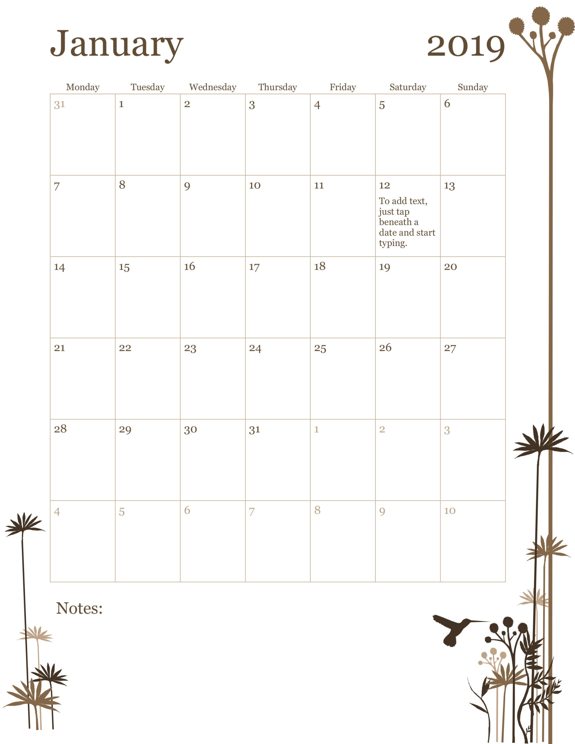 2019 Monthly Calendar Template Word with Blank Calendar Word Template