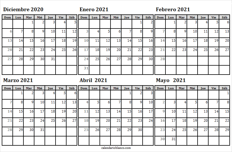 2020 Diciembre A 2021 Mayo Calendario Imprimir within Calendario Excel 2021 Plantilla