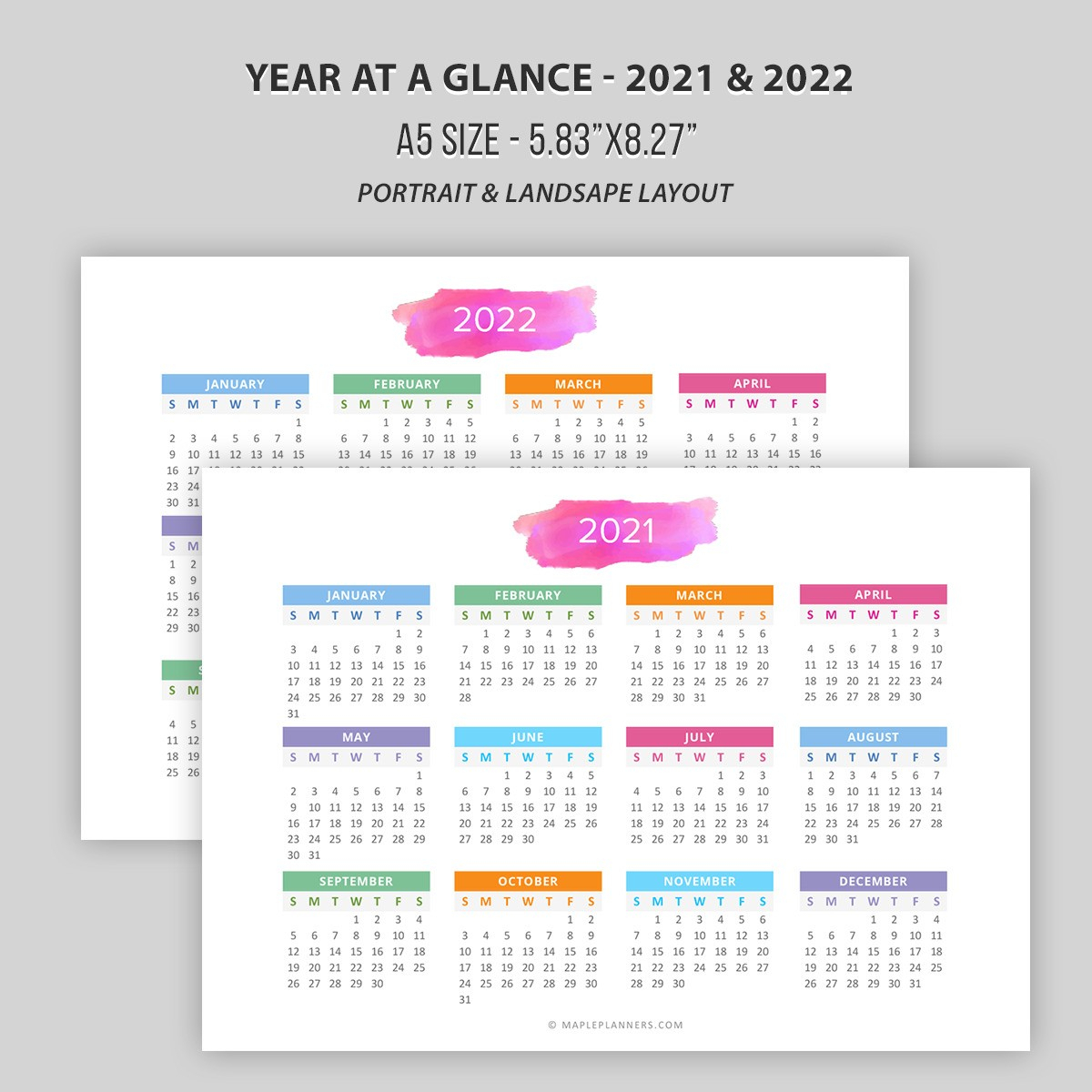 2021  2022 Year At A Glance In A5 Size | Yearly Calendar for At A Glance Calendar Printable