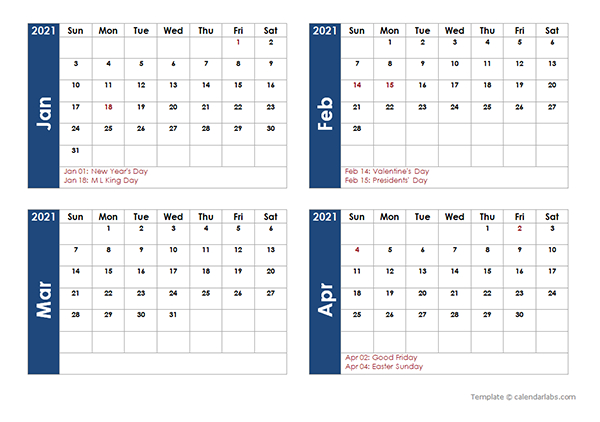 2021 4 Month Calendar | 2021 Calendar with regard to Free Printable Calendar 2021 3 Month Per Page