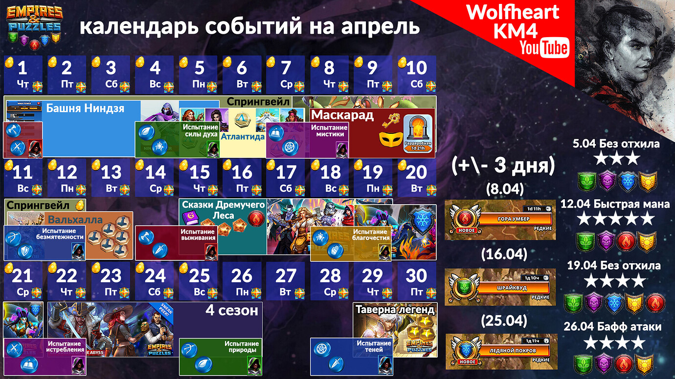 2021 April Calendar (Events, Trials, Rare Quests, Ninja throughout Empires And Puzzles Calendar September 2021