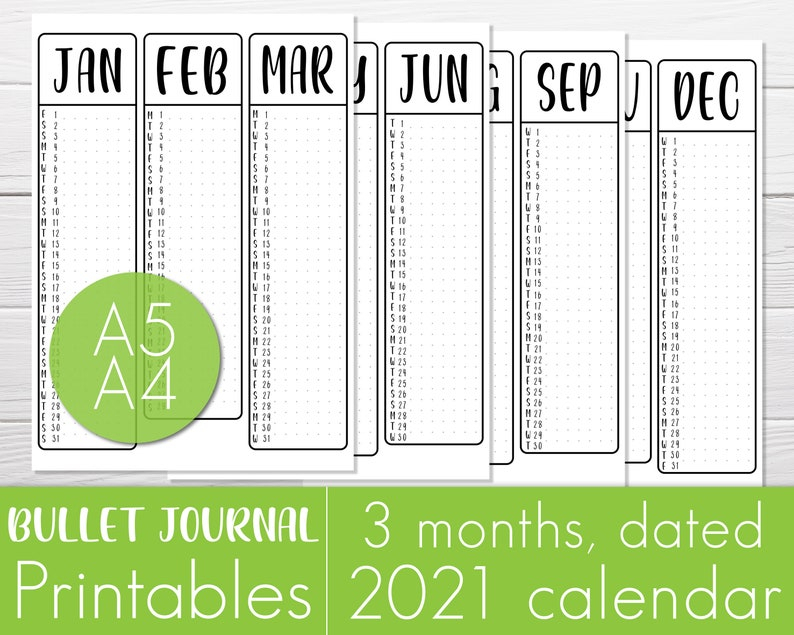 2021 Calendar 3 Months On One Page Planner Printable | Etsy within Free Printable Calendar 2021 3 Month Per Page