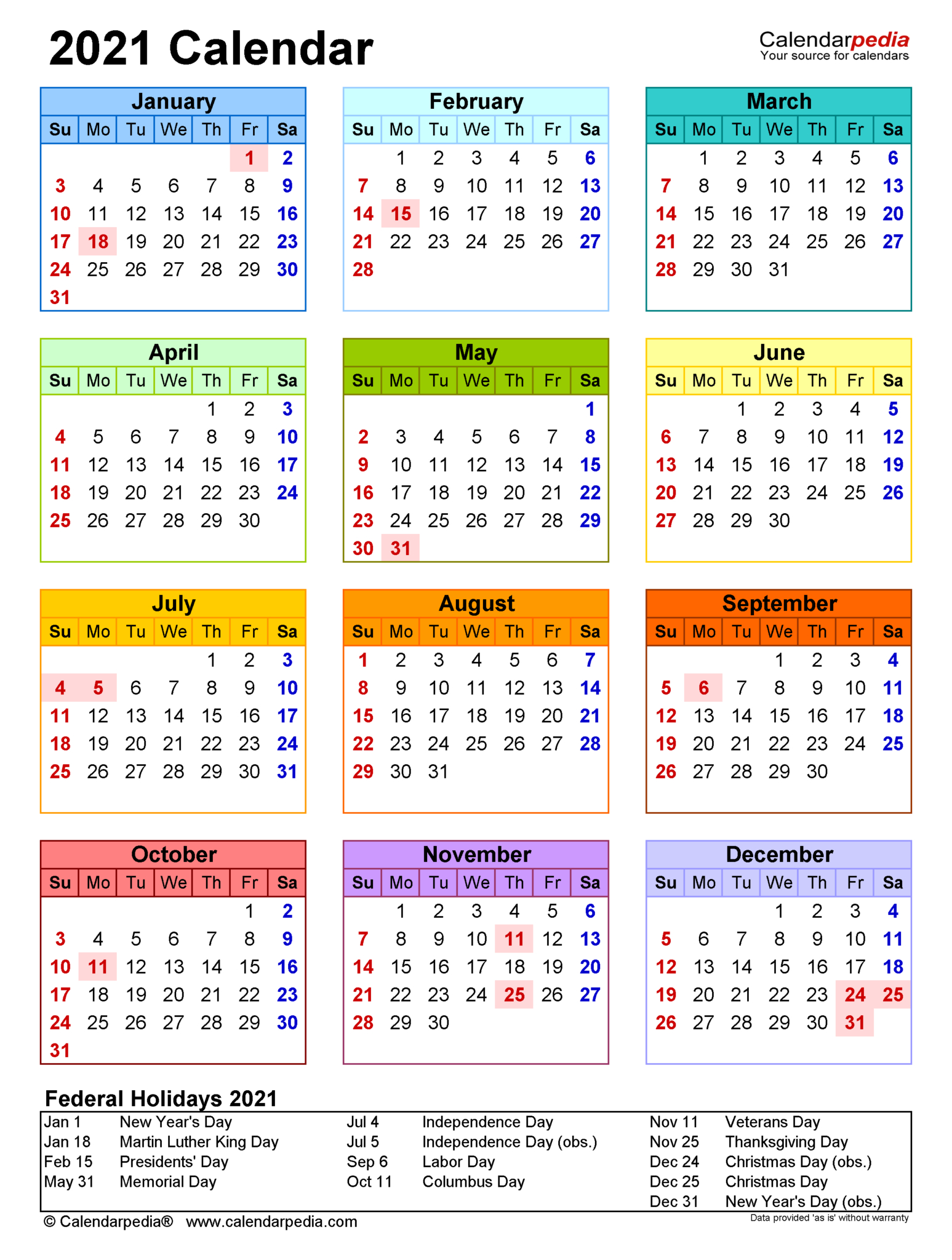 2021 Calendar  Free Printable Excel Templates in Calendarpedia 2021 Printable Free Us Calendar Landscape