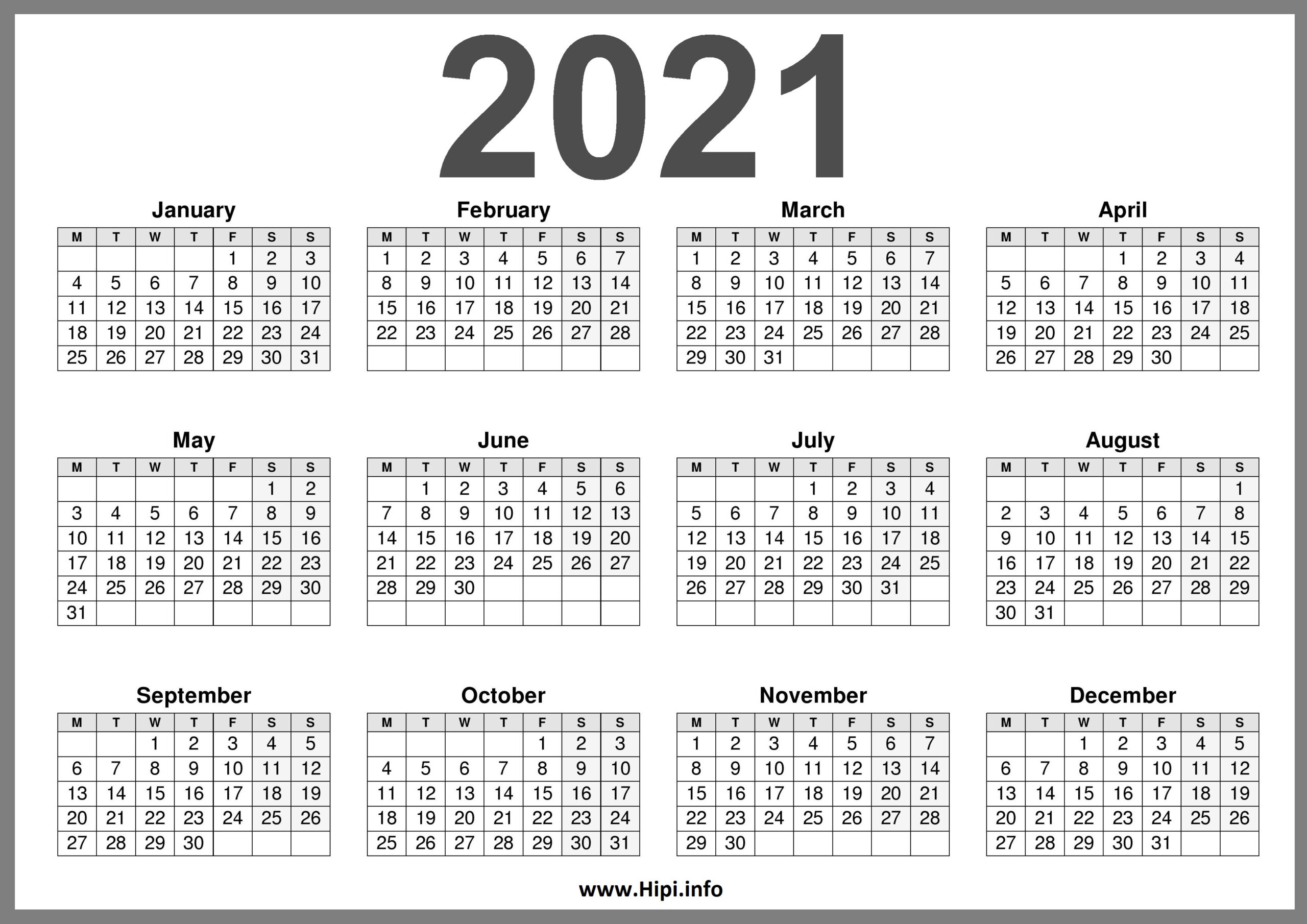 2021 Calendar Monday Start | 2021 Calendar in Calendarpedia 2021 Printable Free Us Calendar Landscape