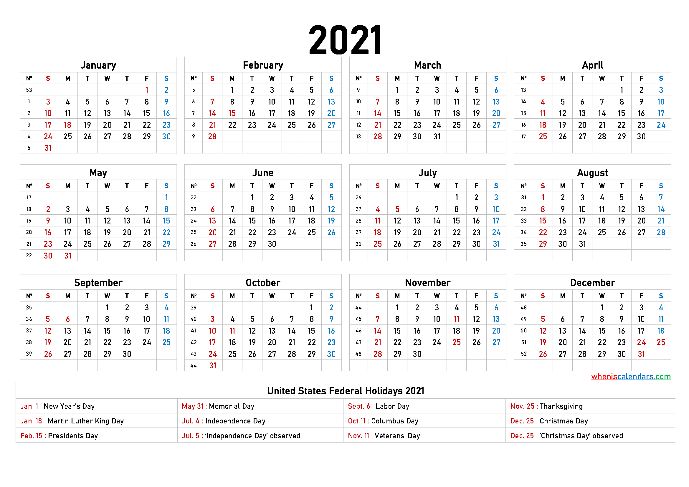 2021 Calendar With Week Number Printable Free : Https within Free Printable Calendars-Yearly-Denoting Weeks Within Month