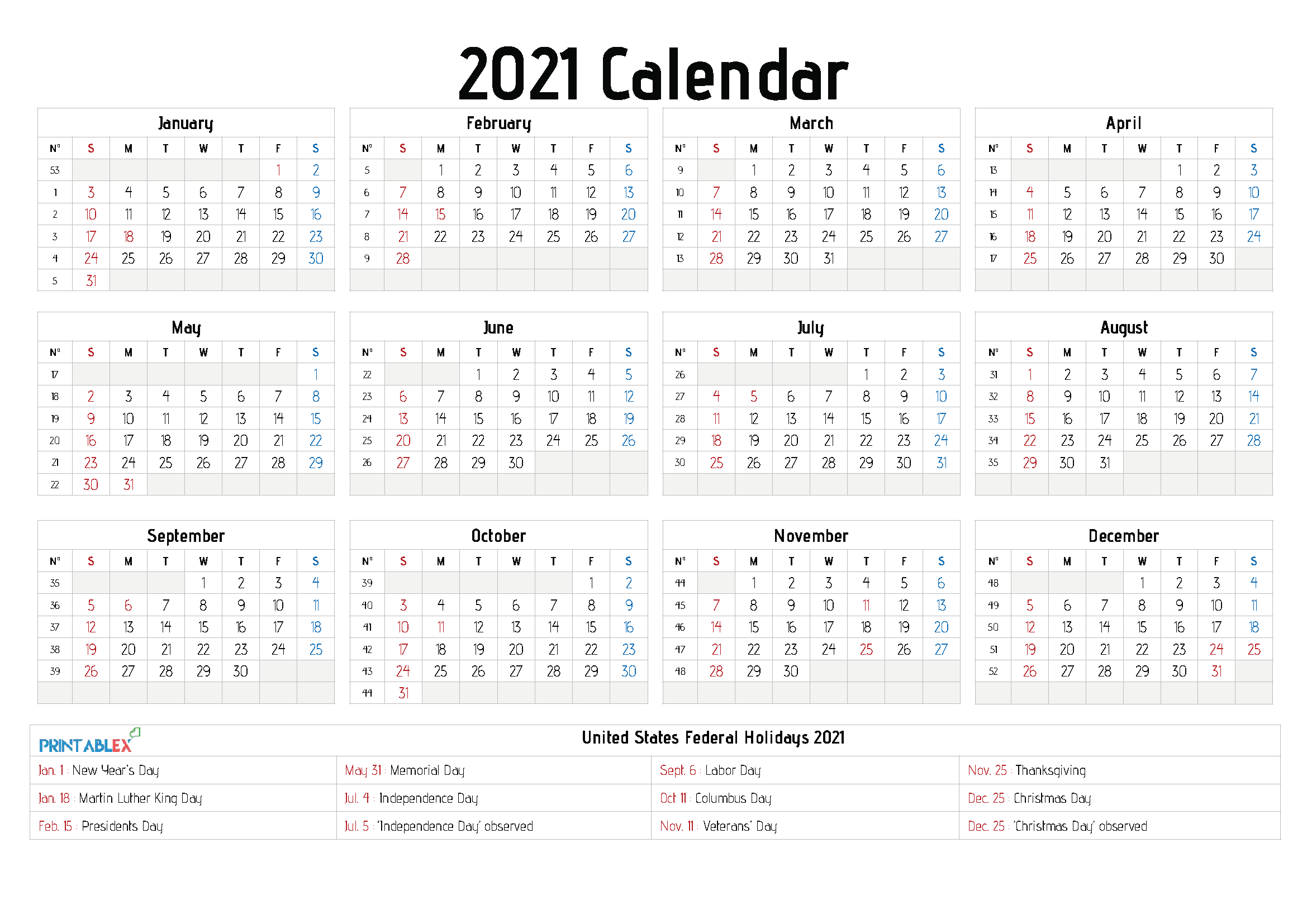 2021 Calendars With Holidays Printable  Printable Calendar for Calendar 2021 With Holidays