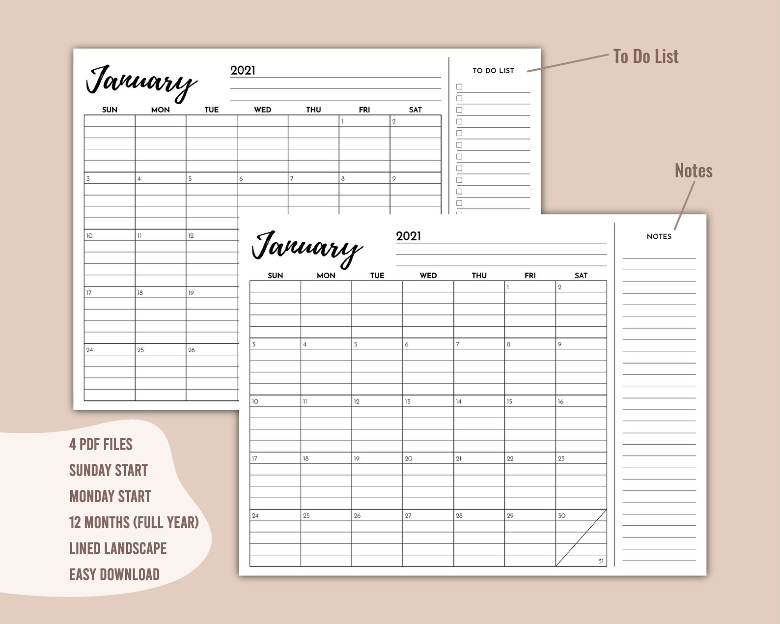 2021 Lined Monthly Calendar Printable Calendar Landscape for 2021 Lined Monthly Calendar Printable