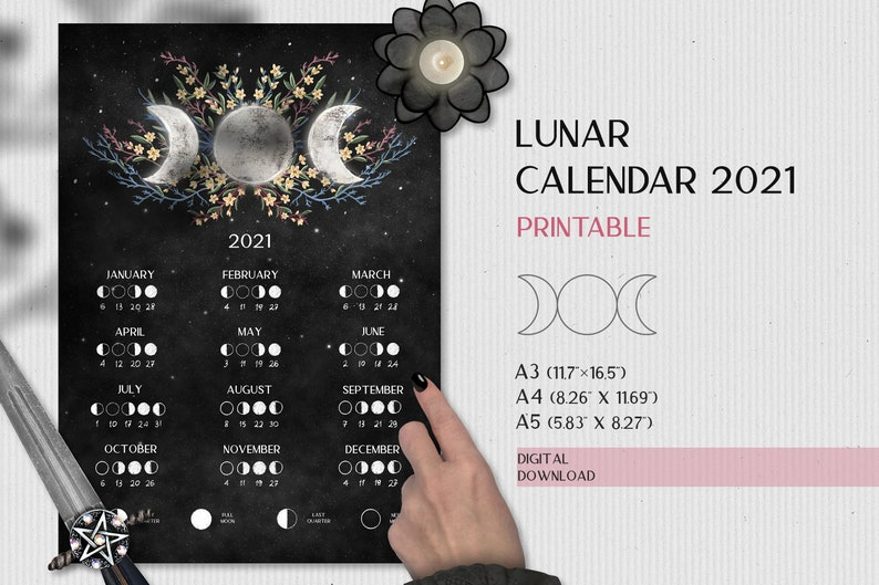 2021 Lunar Calendar Printable Witchy Calendar 2021 Moon | Etsy in Lunar Calendar For Hair Growth 2021