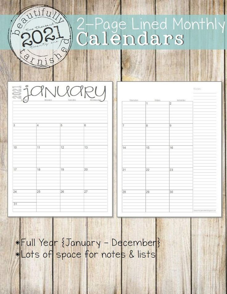 2021 Monthly 2Page Lined Calendars 8.5X11 Jan Dec | Etsy throughout Printable Lined Monthly Calendar Pdf 2021