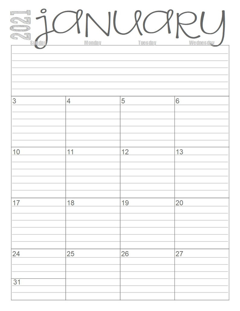 2021 Monthly 2Page Lined Calendars Full Year Printable | Etsy inside Printable Monthly Calendar With Lines