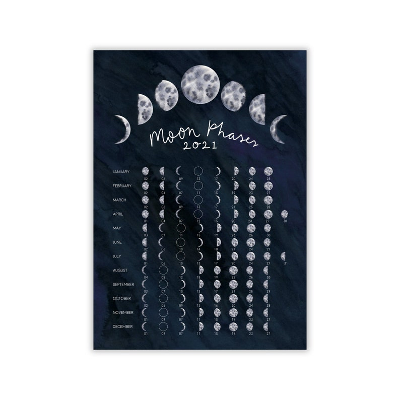 2021 Moon Phases Chart Print Lunar Cycle Calendar Poster regarding Lunar Calendar For Hair Growth 2021