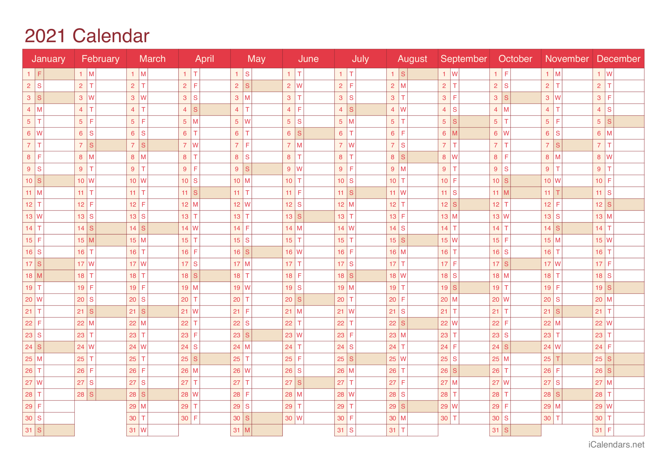 2021 Printable Calendar  Pdf Or Excel  Icalendars within 2021 Calendar In Excel Free