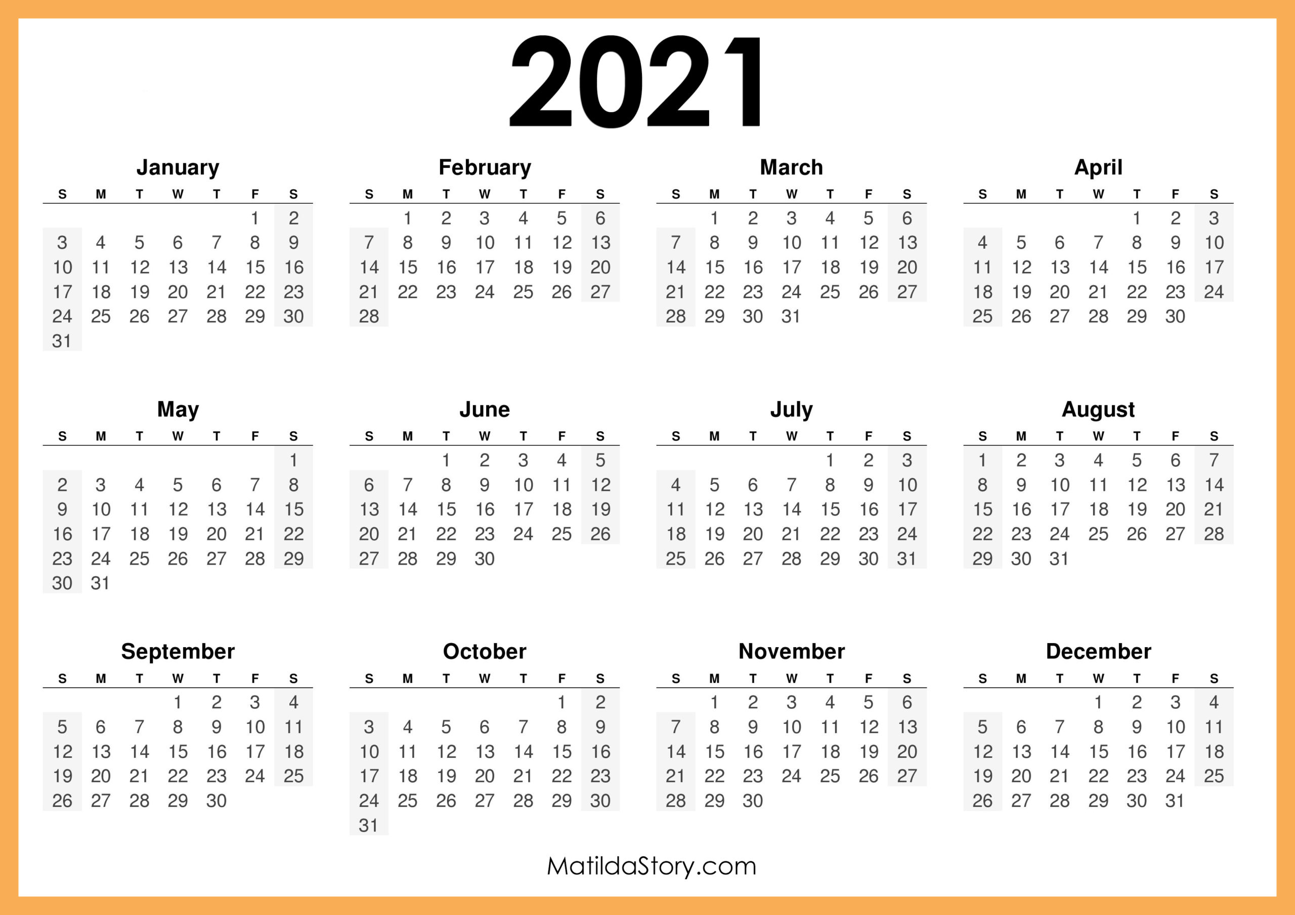 2021 Printable Free Calendar, Horizontal, Orange  Sunday regarding Father&#039;S Day 2021 Calendar