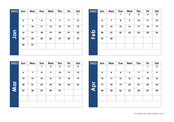 2022 Blank Four Month Calendar  Free Printable Templates within 4 Month Blank Calendar