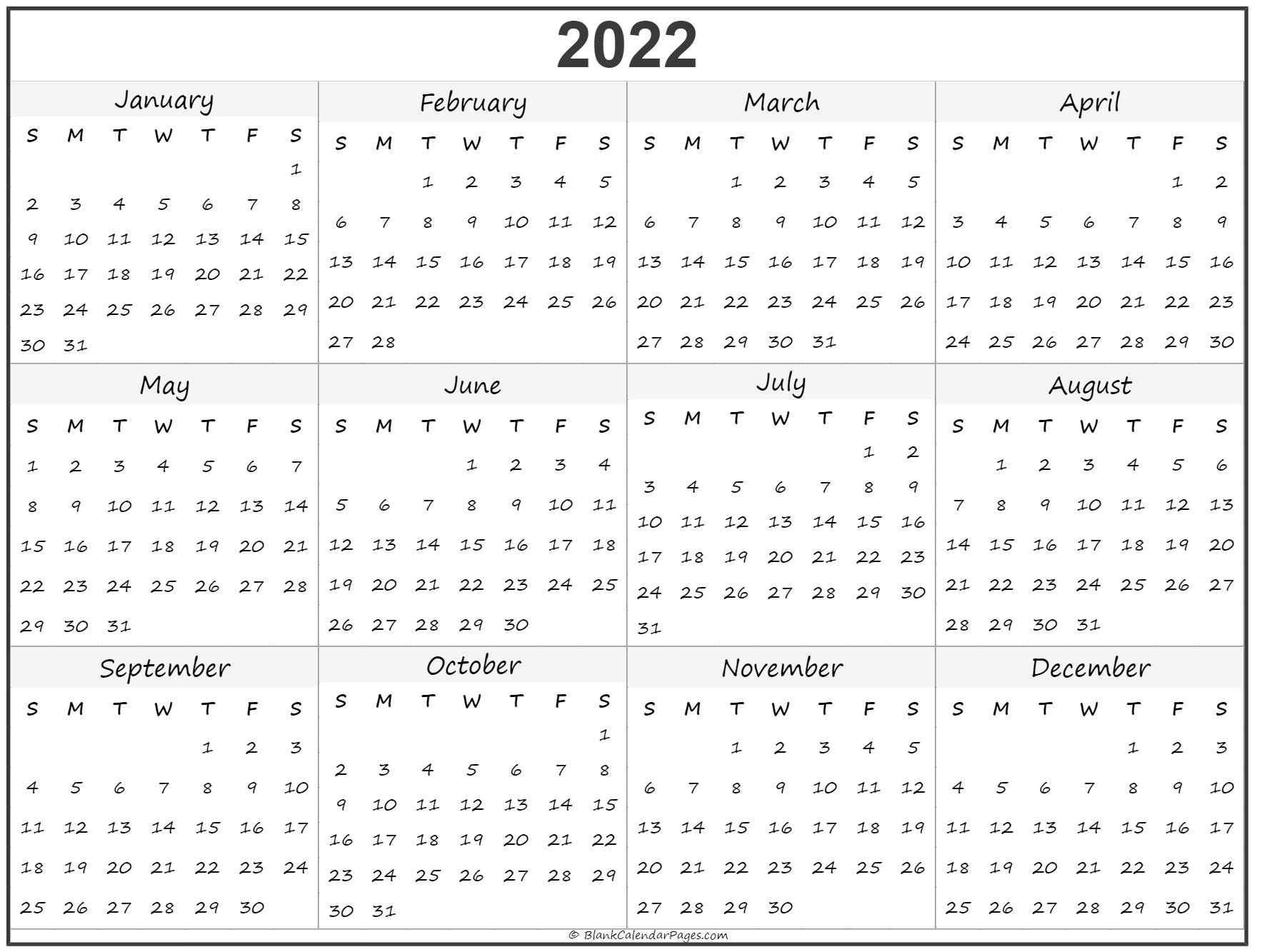2022 Year Calendar | Yearly Printable for Calendarpedia 2021 Printable Free Us Calendar Landscape