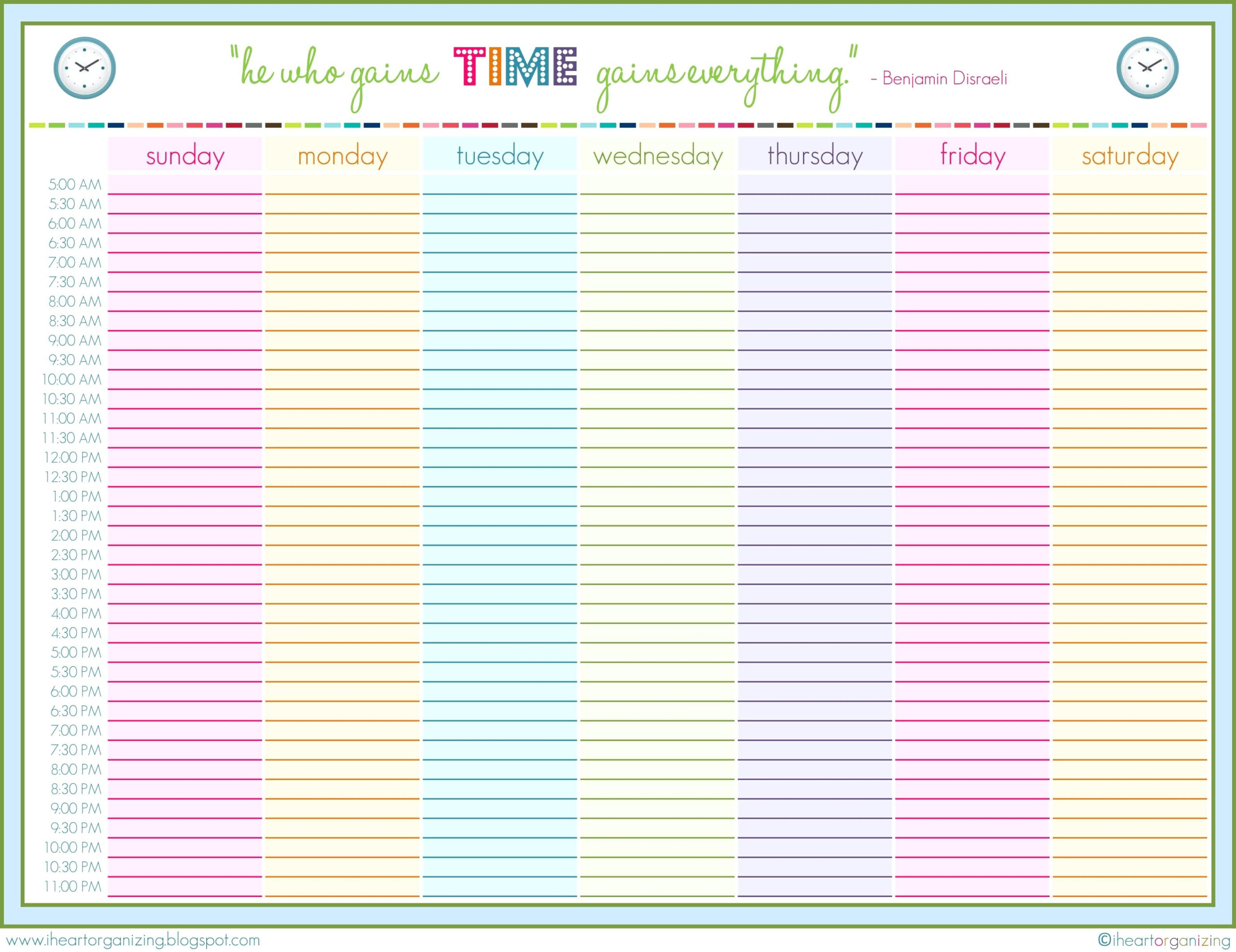 24 Hour Schedule Printable | Shop Fresh in Blank Weekly Hourly Schedule