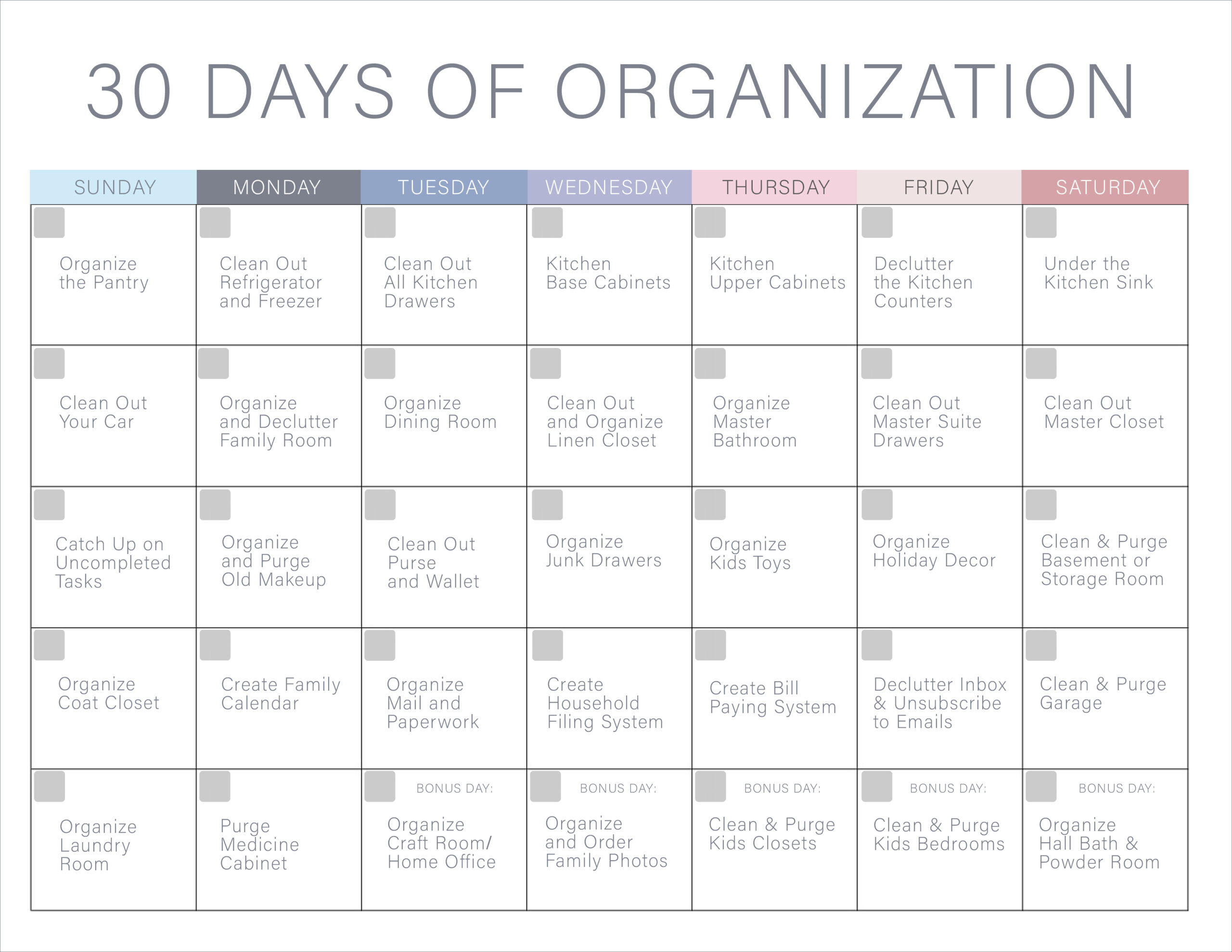 30 Day Declutter Calendar | Example Calendar Printable pertaining to Thirty Day Calendar