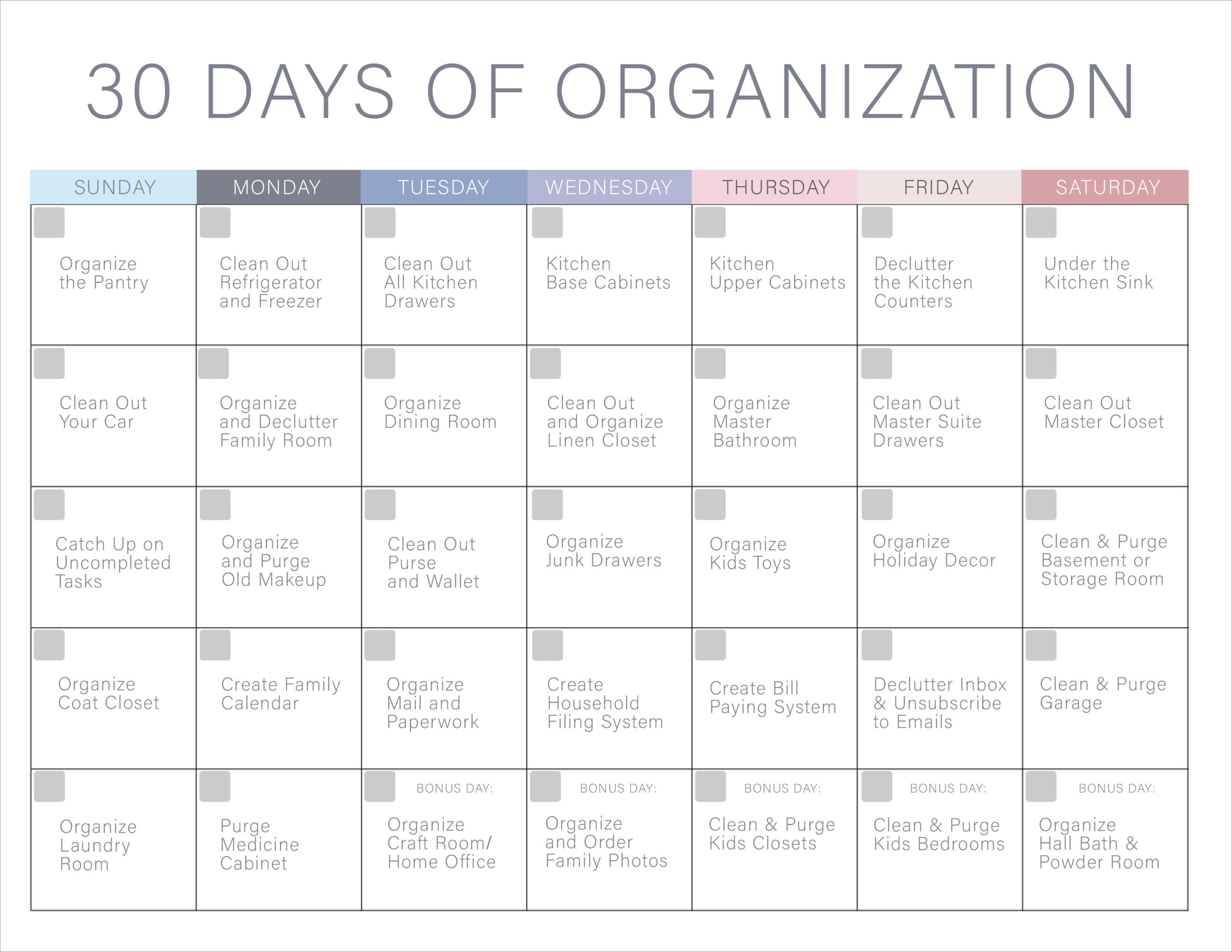 30 Day Declutter Calendar | Example Calendar Printable with regard to 30 Day Printable Calendar