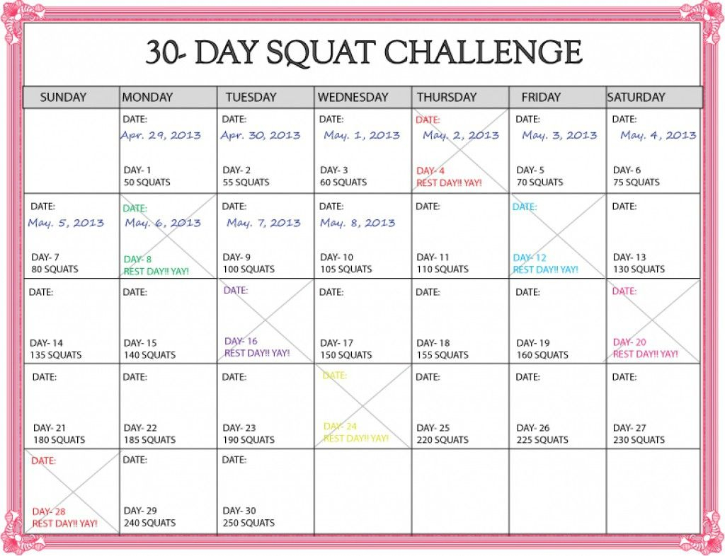 30 Day Squat Challenge Calendar Printable Online Squat intended for 30 Day Printable Calendar