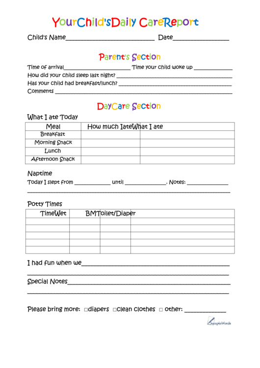4 Daycare Daily Report Sheets Free To Download In Pdf within Daycare Daily Report Sheets