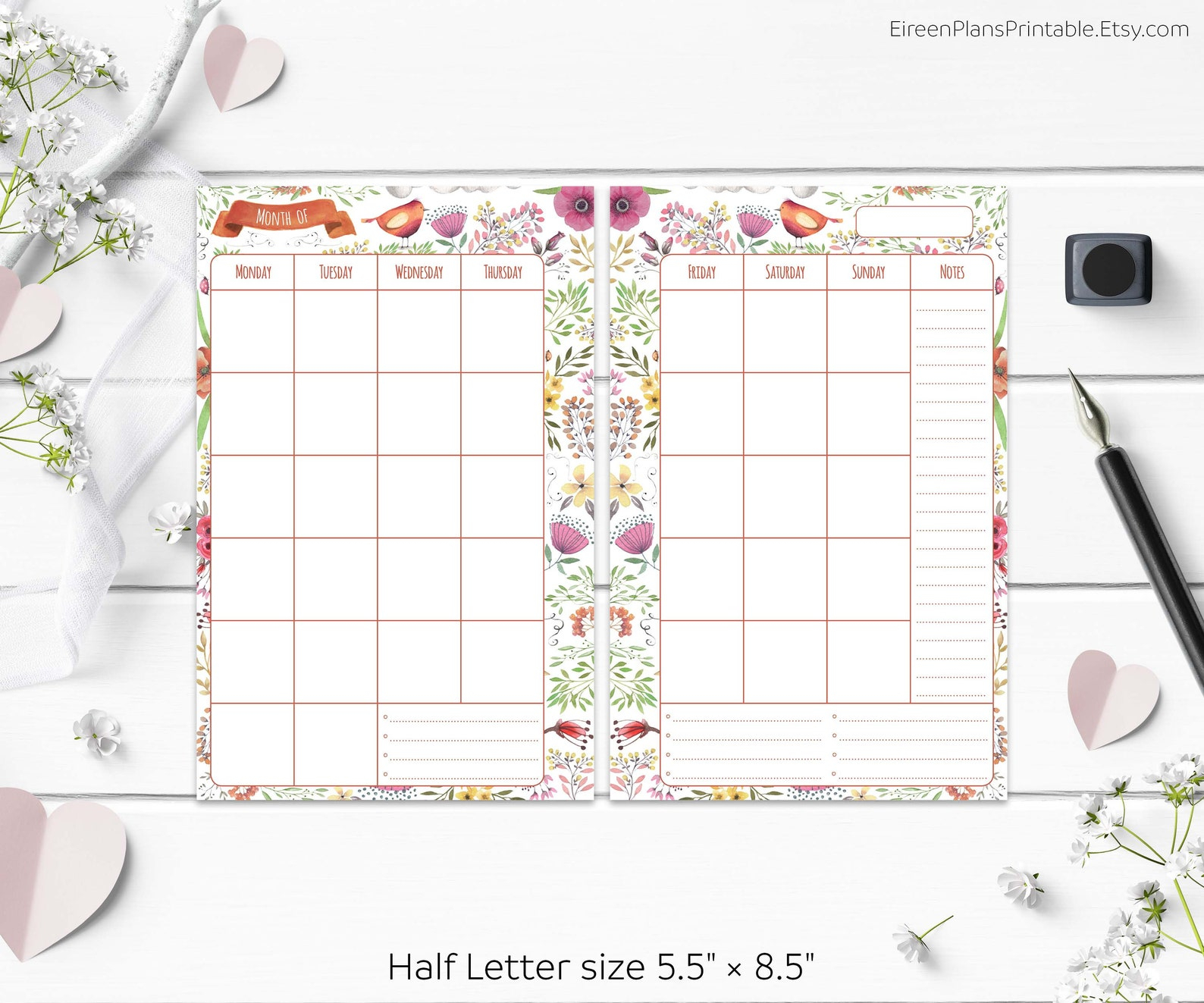 5.5 X 8.5 Undated Monthly Planner Printable Refill intended for 5.5 X 8.5 Calendar Printable