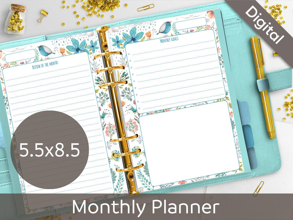 5.5 X 8.5 Undated Monthly Planner Printable Refill with 5.5 X 8.5 Calendar Printable