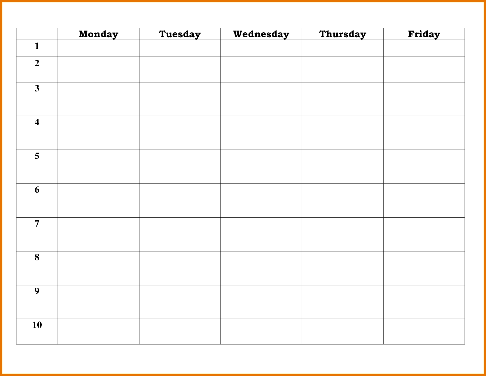 5 Day Weekly Timetable Blank 6 Periods | Calendar Template with Blank 5 Week Calendar