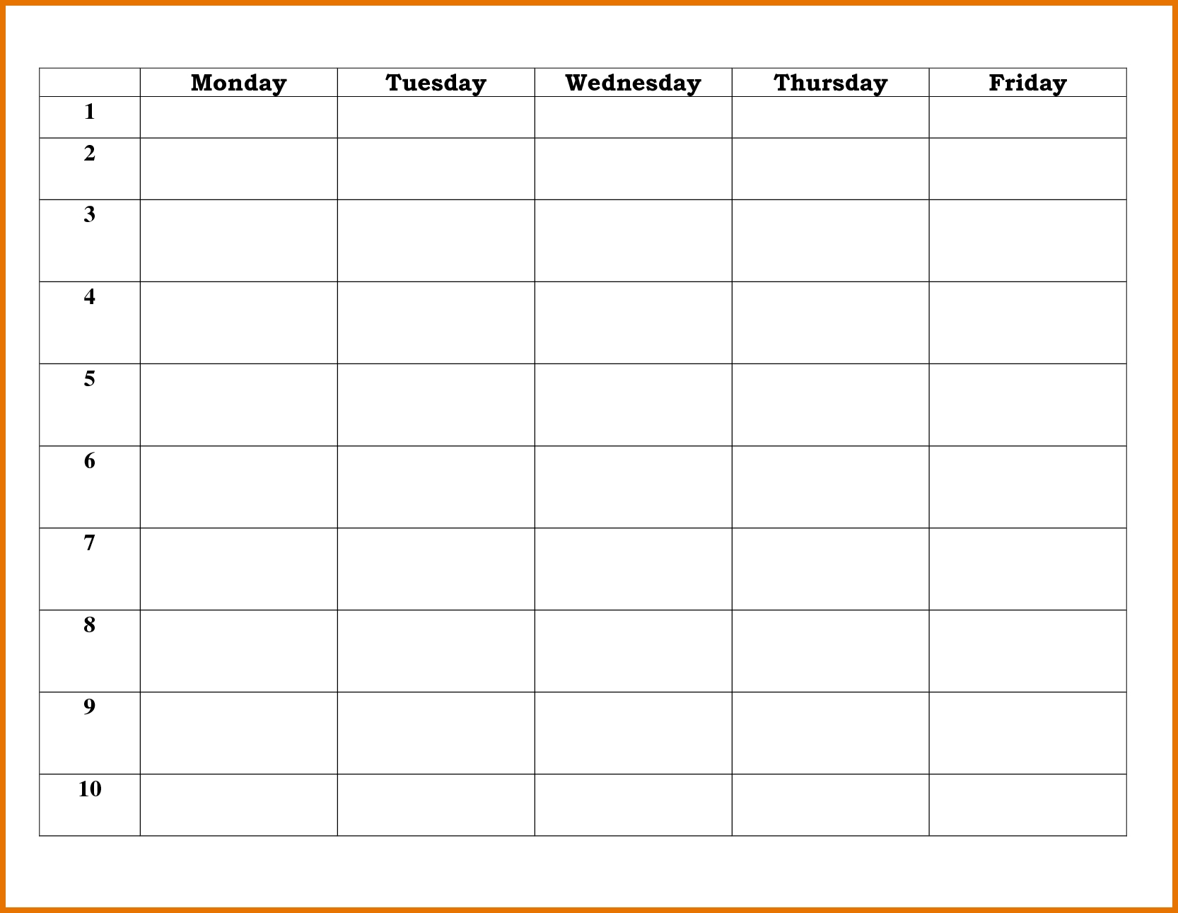 5 Day Weekly Timetable Blank 6 Periods | Calendar Template with regard to 5 Day Week Calendar