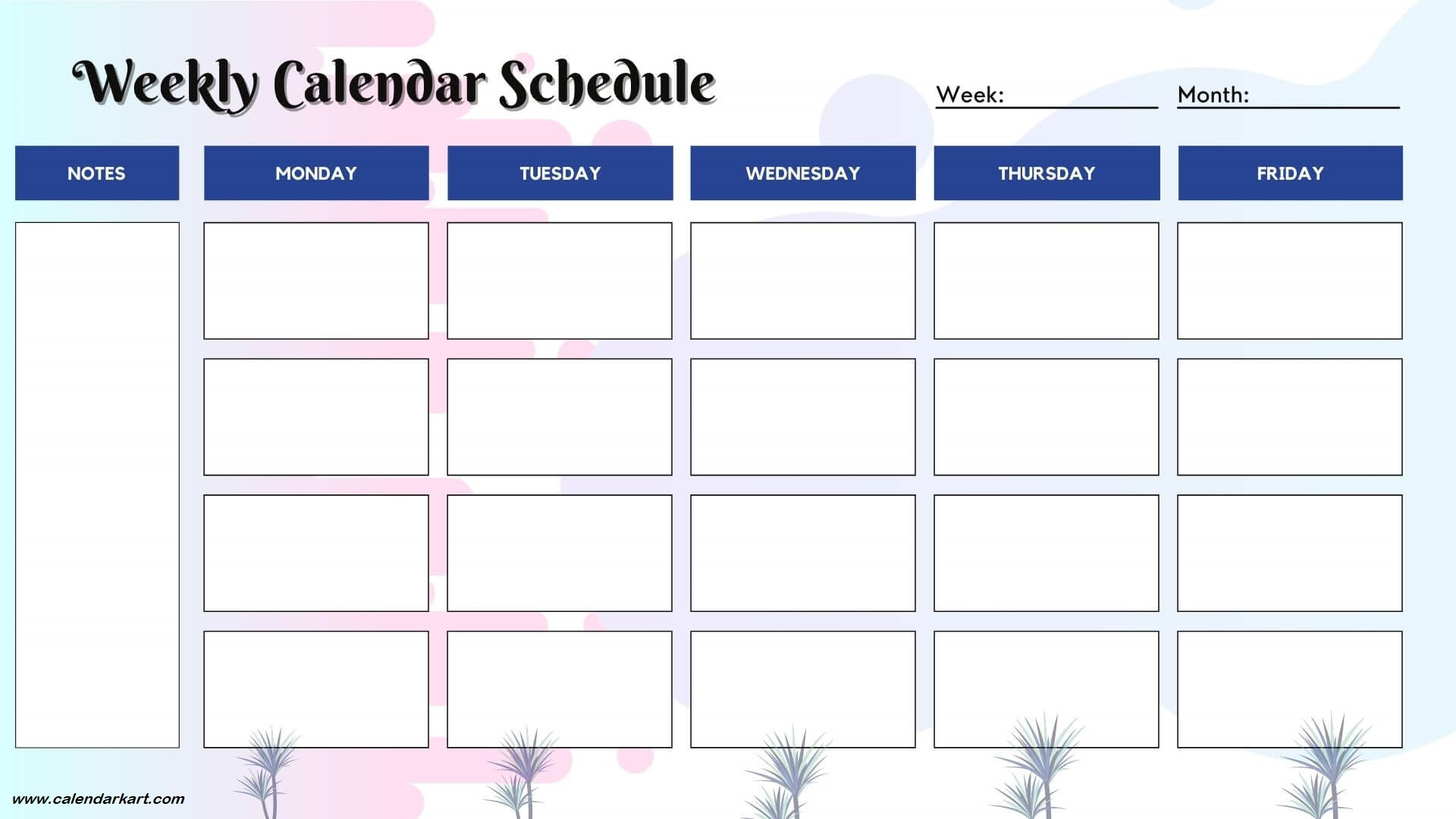 5+ Free Printable Weekly Calendar Template » Calendarkart in Printable Calendar Weekdays Only